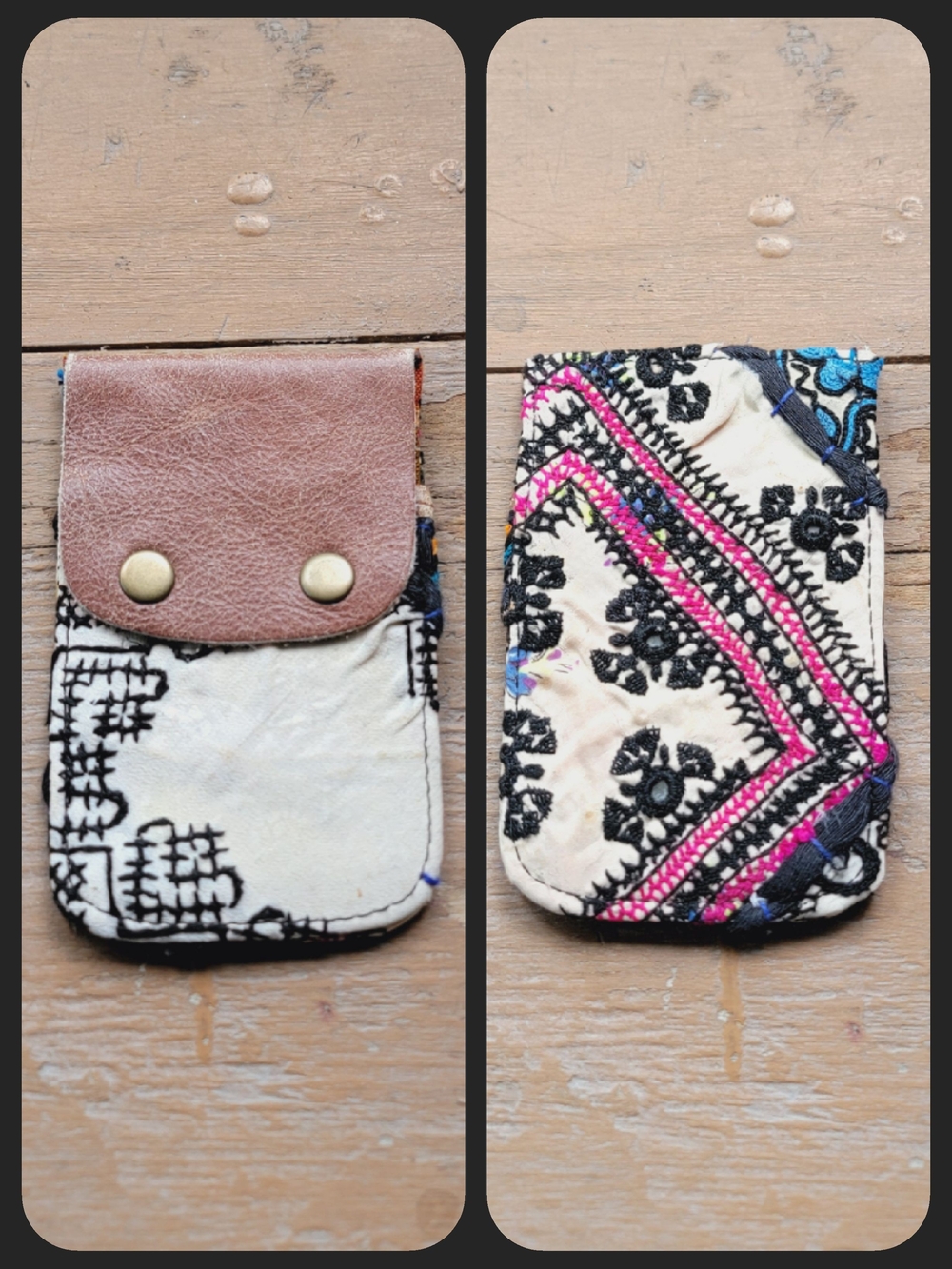 Free People embroidered banjara boho repurposed vtg leather wallet card case